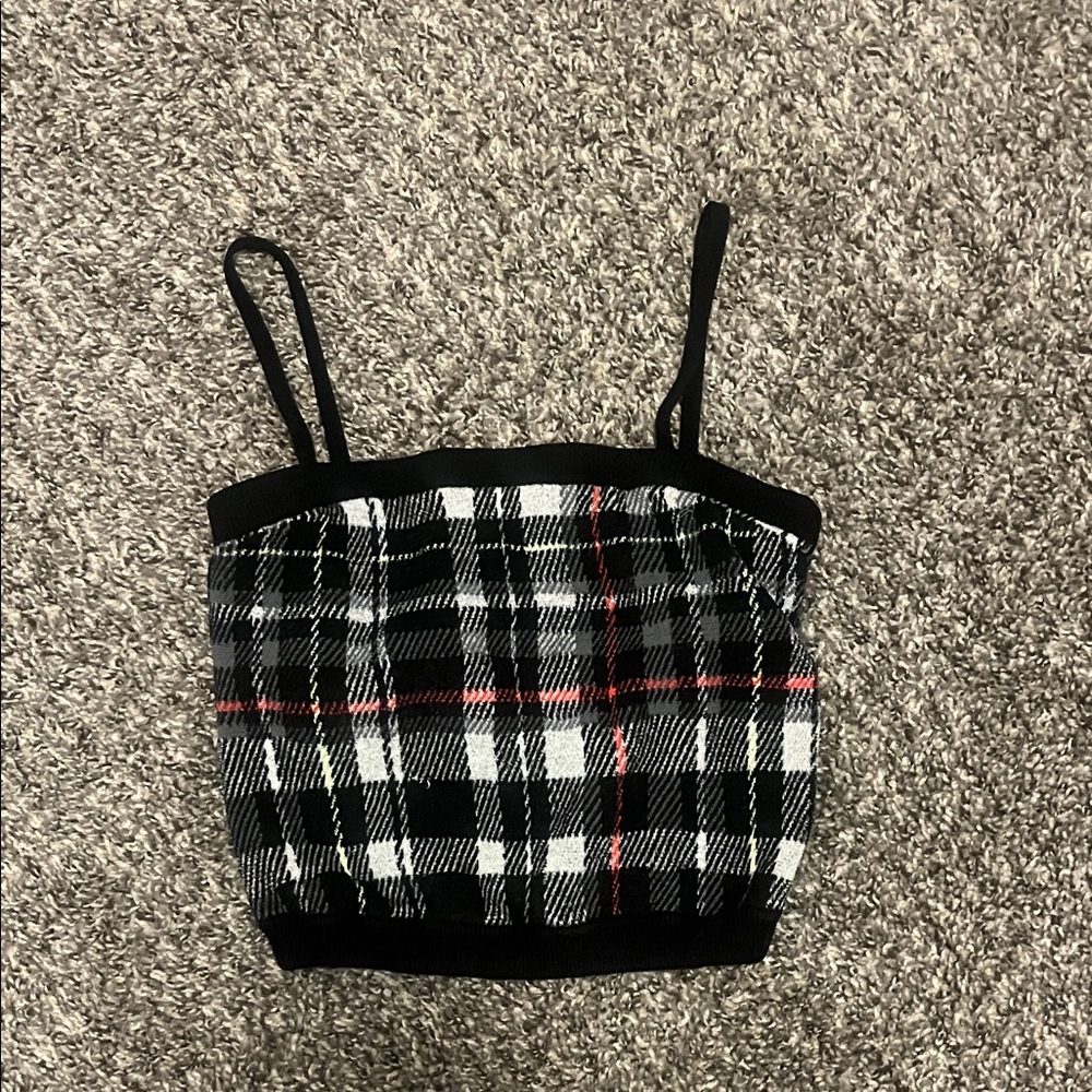 Alice + Olivia Plaid Black and Red Tank Top